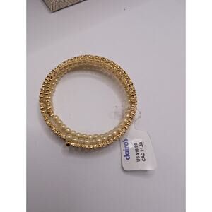 Claire's Pearl and Rhinestone Coil Bracelet Gold Tone Adjustable NWT